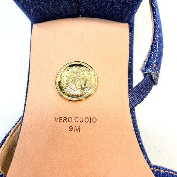 Veronica Beard Cecile Denim Cap Toe Slingback Heels Women's 9 Leather Italy NEW - Picture 5 of 9